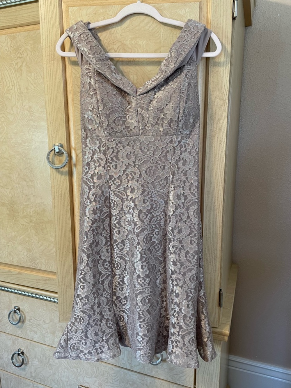Lace V-Neck Sleeveless A-Line Dress - Taupe